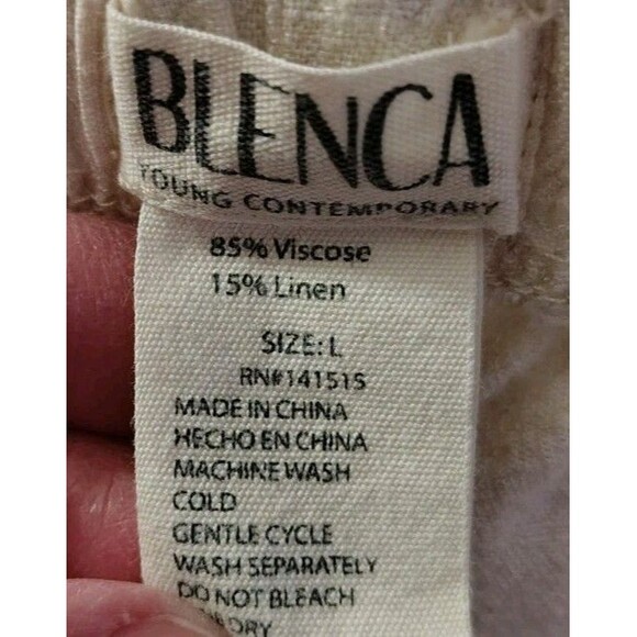 Blenca Linen Blend Wide Leg Trouser Pants L Elastic Waist Drawstring Pockets - Picture 2 of 5